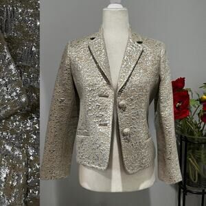 NEW J. Crew Wool Metallic Silver Brocade Jacquard Career Suit Blazer Jacket RARE